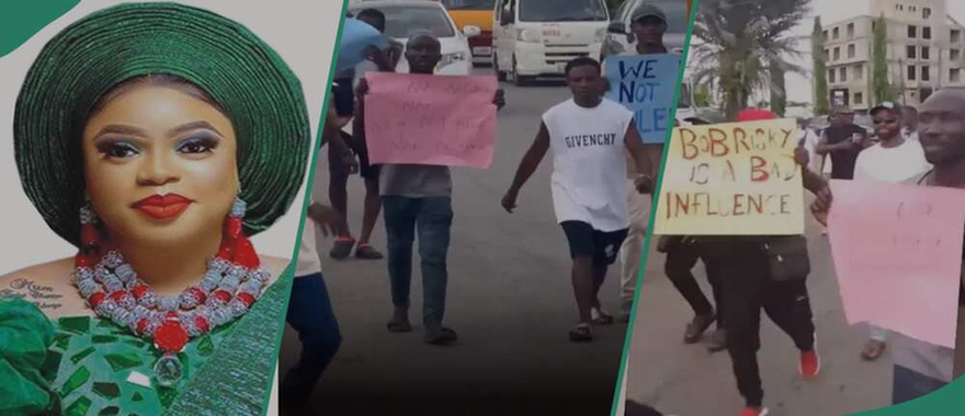 Youths stage a protest against Bobrisky's presence in Benin image