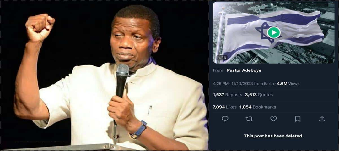 Israel-Palestine War: Pastor Adeboye deletes post after being ridiculed for supporting Israel image