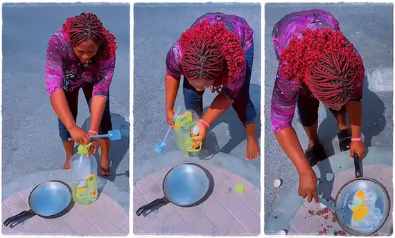 Lady Living in Dubai UAE 'Uses Hot Sun' to Fry 2 Eggs, Video Goes Viral on TikTok :"No Need For Gas Here". image