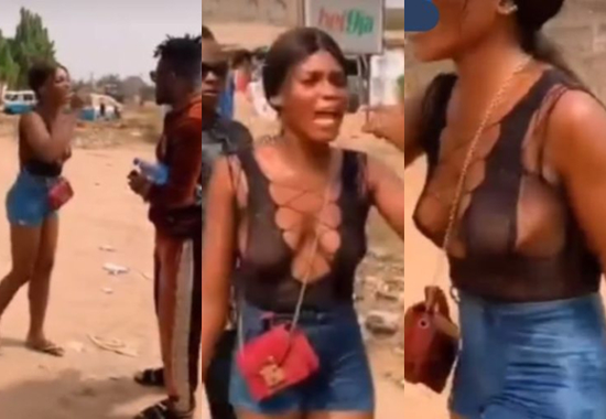 “Dress how you want to be addressed” – Reactions as Young men harass lady over indecent attire she wore to the Motor Park image