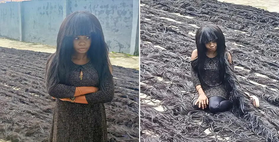 Nigerian woman Helen Williams sets new Guinness World Record for longest handmade wig image